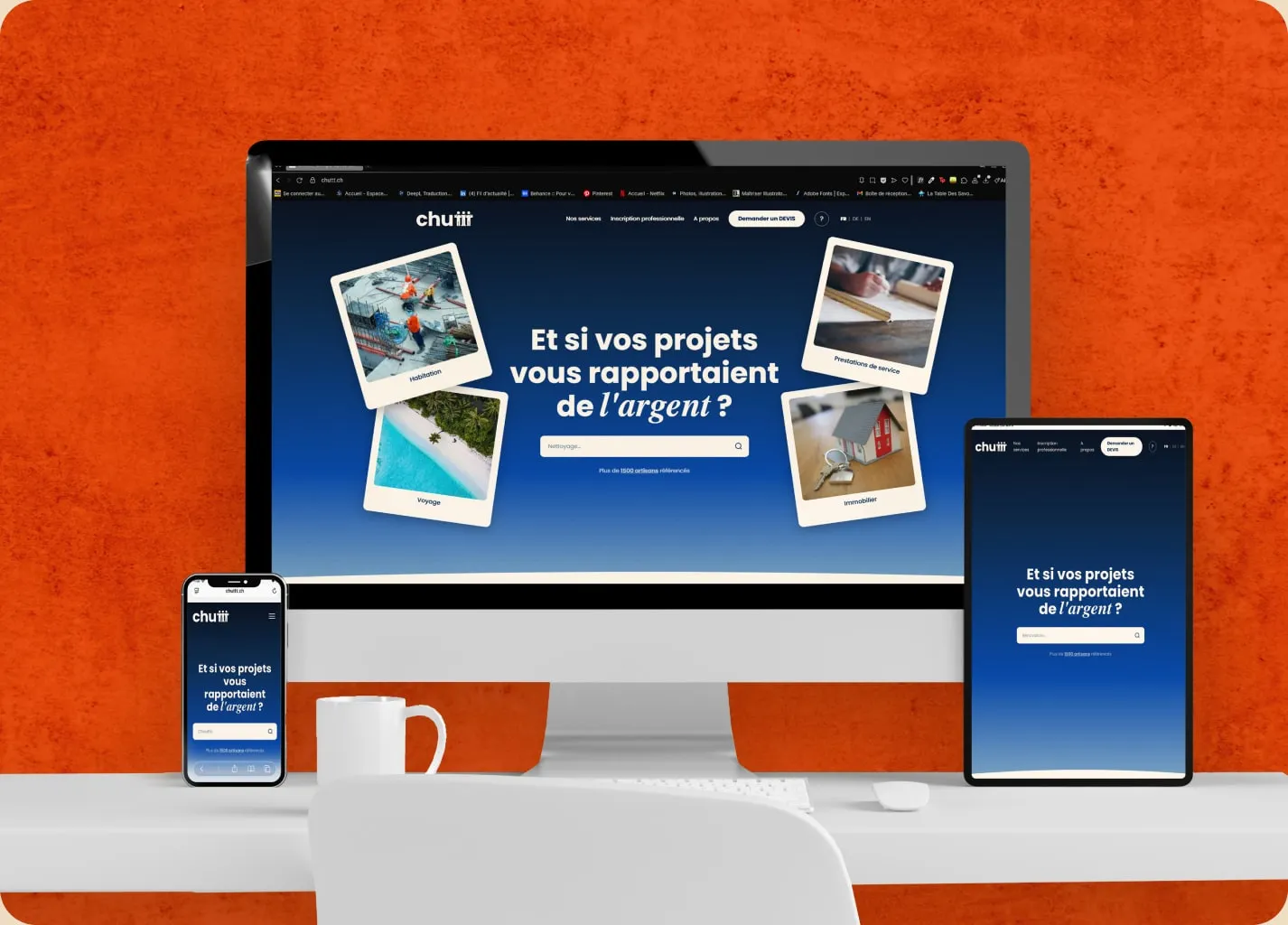 Le site Chuttt.ch affiché sur ordinateur, tablette et mobile